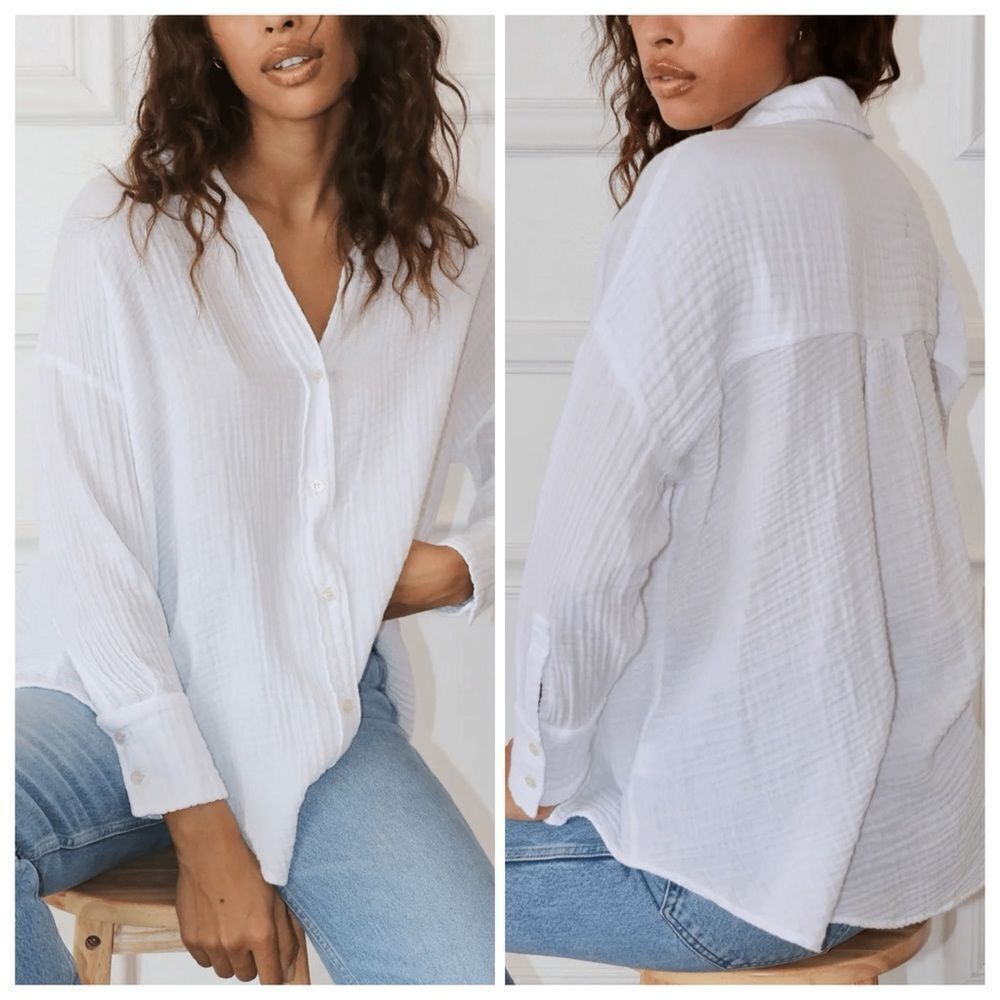 Felicite Tie Top Gauze Loose Fitting Blouse White 1/2 Sleeve Size 1 - XS